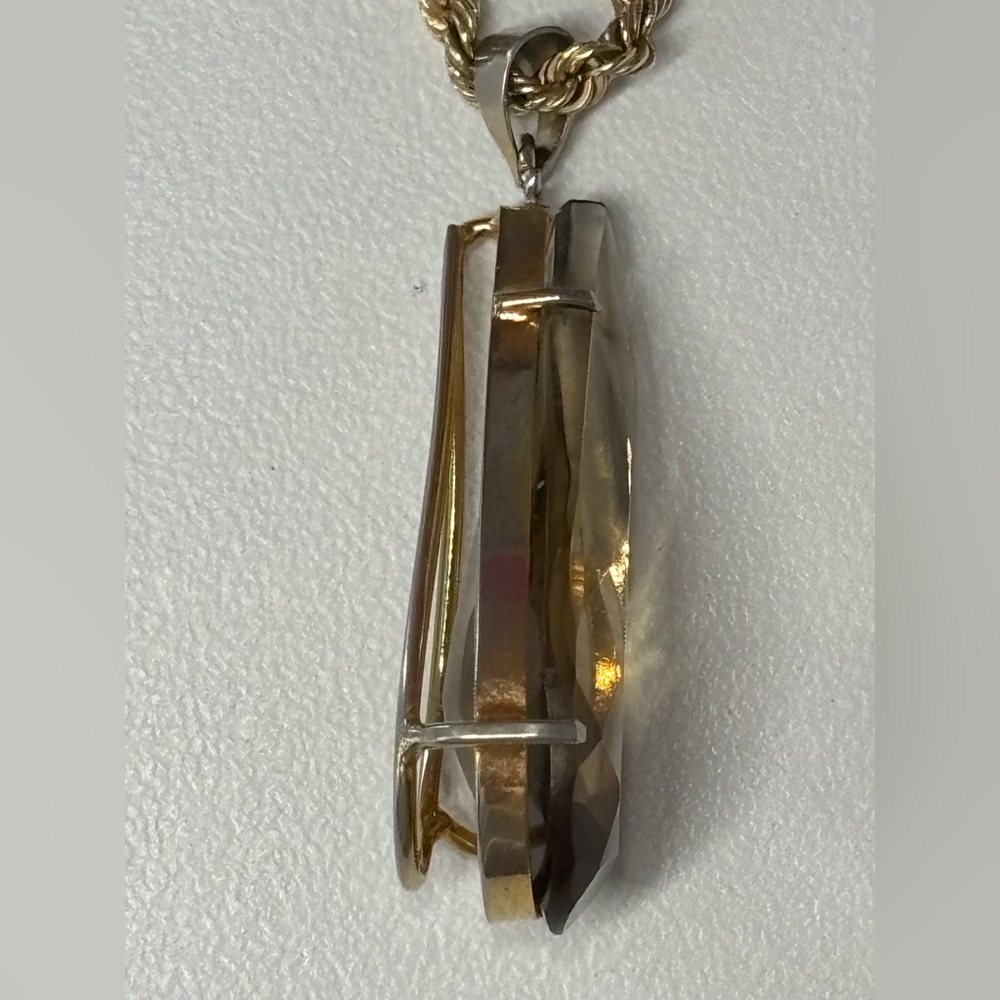 Vintage Teardrop Shaped Genuine 14K Gold Filled Smoky Topaz Pendant - Picture 13 of 15